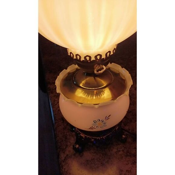 Vintage parlor lamp 17 high 8 wide two milk glass bowls one with hand painted fl - Picture 9 of 9
